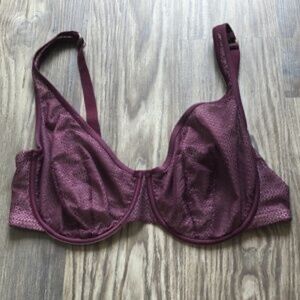 Thirdlove Unlined Modern Mesh Scoop Bra 38E Plum Maroon